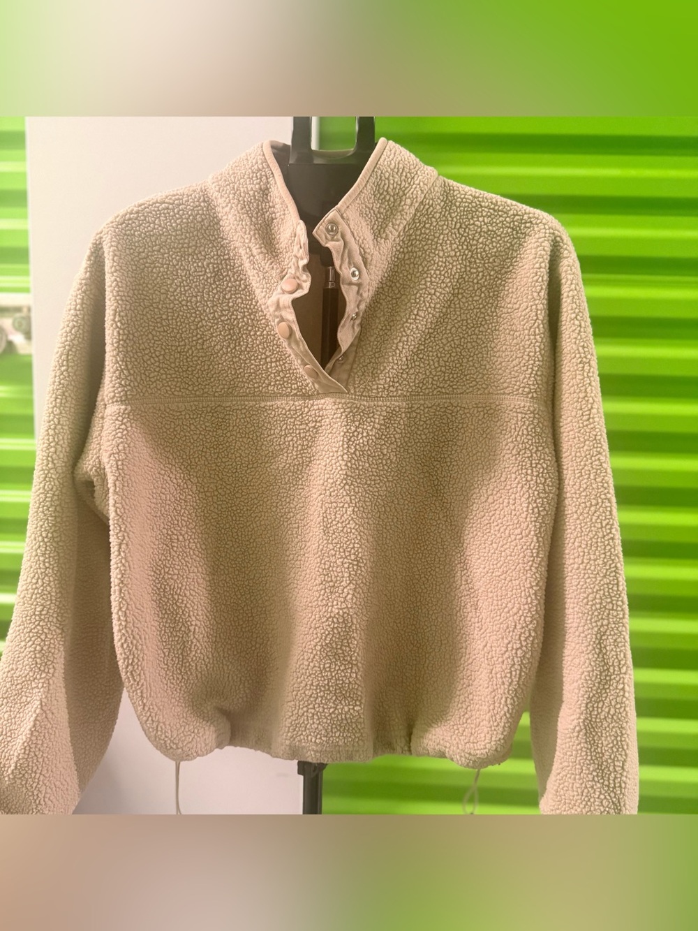 Plush Beige Sherpa Snap-Front Pullover Jacket